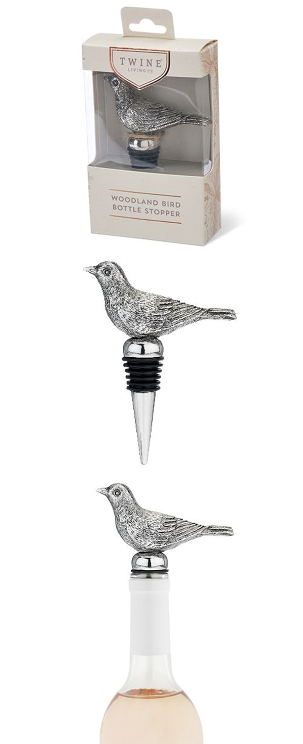 Woodland Bird Design Pewter Bottle Stopper by Twine