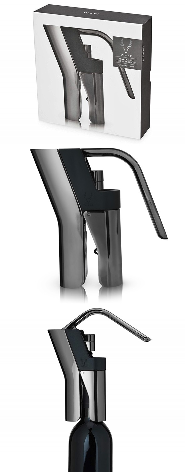 Warren: Gunmetal Black Heavyweight One-Motion Lever Corkscrew by VISKI