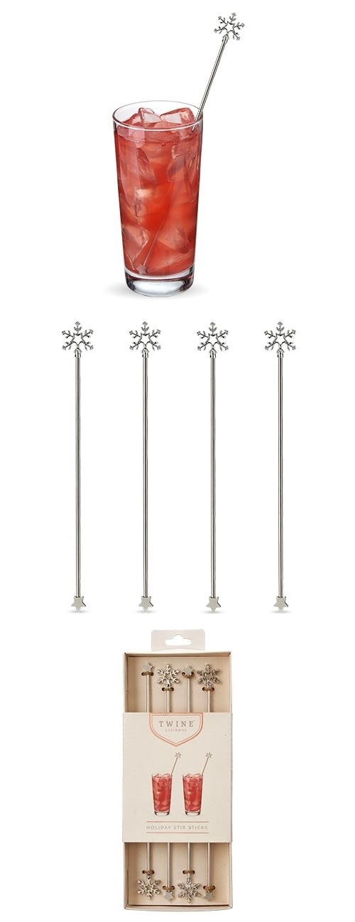 Holiday Snowflake Tipped Stainless Steel Stir Sticks by Twine