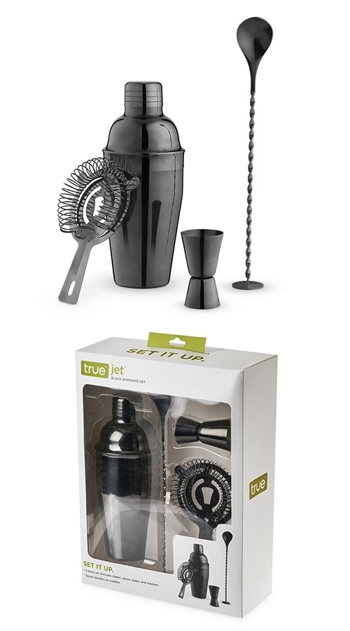 Jet Gunmetal Black Finish Metal 4-piece Barware Set by True