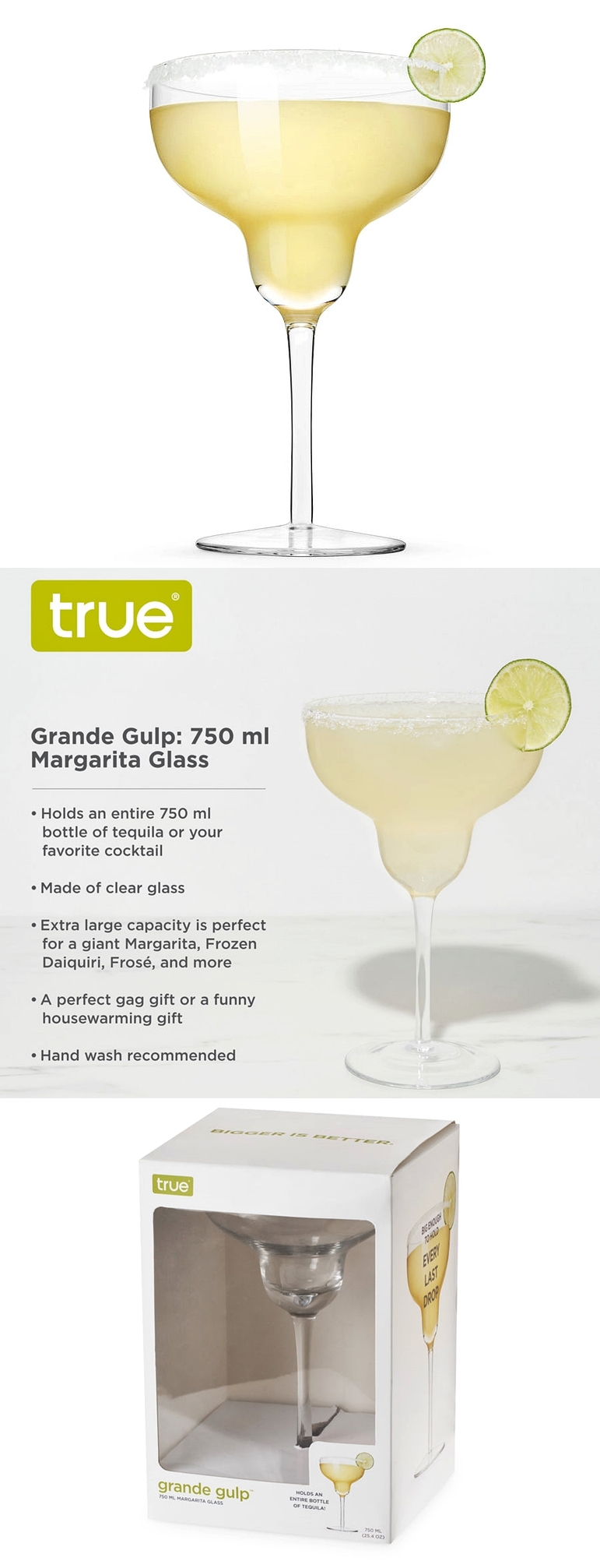 "Grande Gulp" 750ml Giant Novelty Margarita Glass by True
