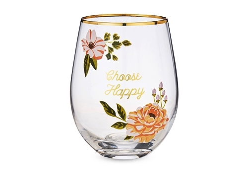 Choose Happy Stemless Wine Glass by Twine