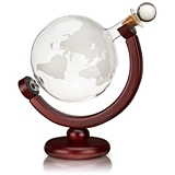 Globe Liquor Decanter with Etched World Map on Wooden Stand by VISKI