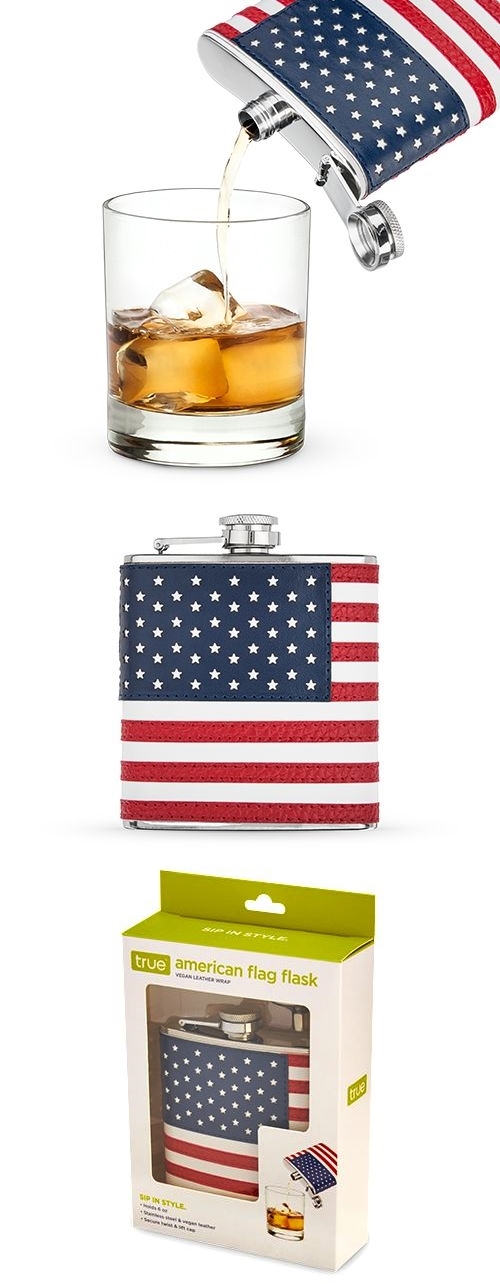 Stainless-Steel with Vegan-Leather-Wrapped American Flag Flask by True