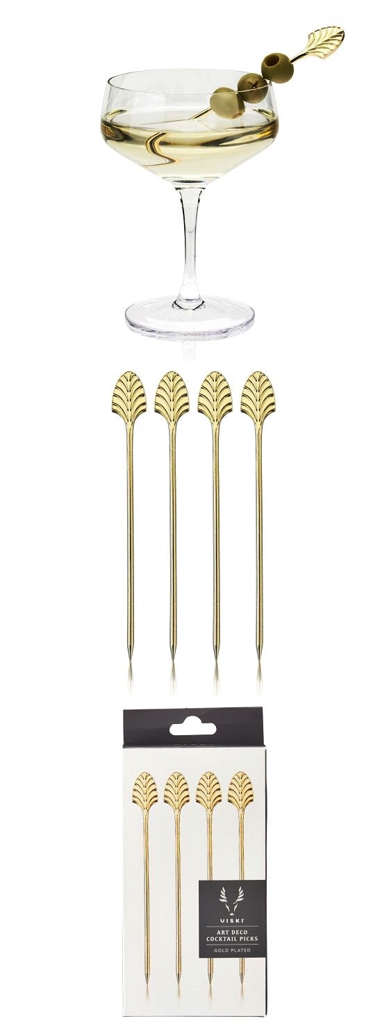 Gold-Plated Art Deco-Inspired Cocktail Picks by VISKI (Set of 4)