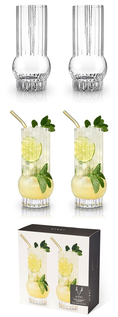 Art Deco Lead-Free Crystal Highball Glasses by VISKI (Set of 2)