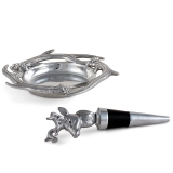 Arthur Court Naturally-Shed Antler Design Wine Coaster and Bottle Stopper Set