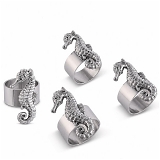 Arthur Court Coastal Elegance Theme Pewter Seahorse Napkin Rings (Set of 4)