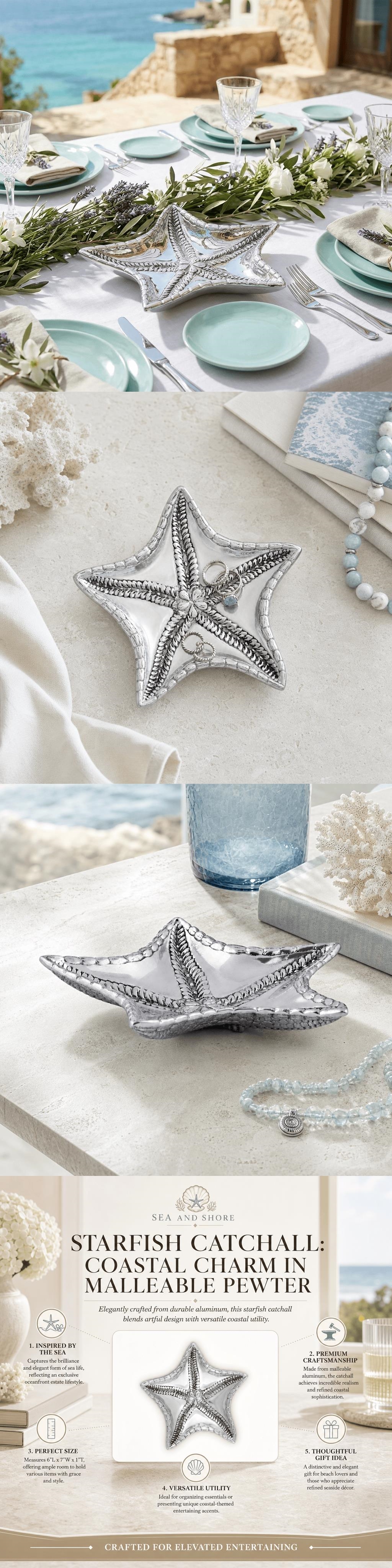 Arthur Court Coastal Elegance Theme Pewter Starfish Catchall Dish
