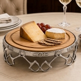 Arthur Court Equestrian Design Aluminum and Bamboo-Wood Cheese Pedestal