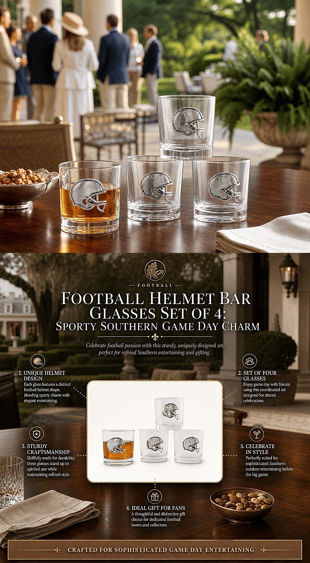 Arthur Court Football Helmet Medallioned Bar Glasses (Set of 4)