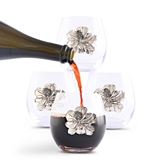 Arthur Court Metal Magnolia Medallioned Stemless Wine Glasses (Set of 4)