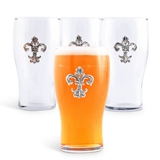 Arthur Court Metal Fleur de Lis Medallioned Beer Pint Glasses (Set of 4)
