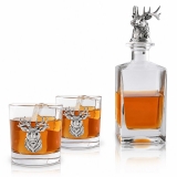 Arthur Court Elk Head Bust Design 24oz Decanter Set with Pair of Rocks Glasses