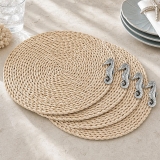 Arthur Court Twisted-Seagrass Placemats with Pewter Seahorse Accents  (Set of 4)