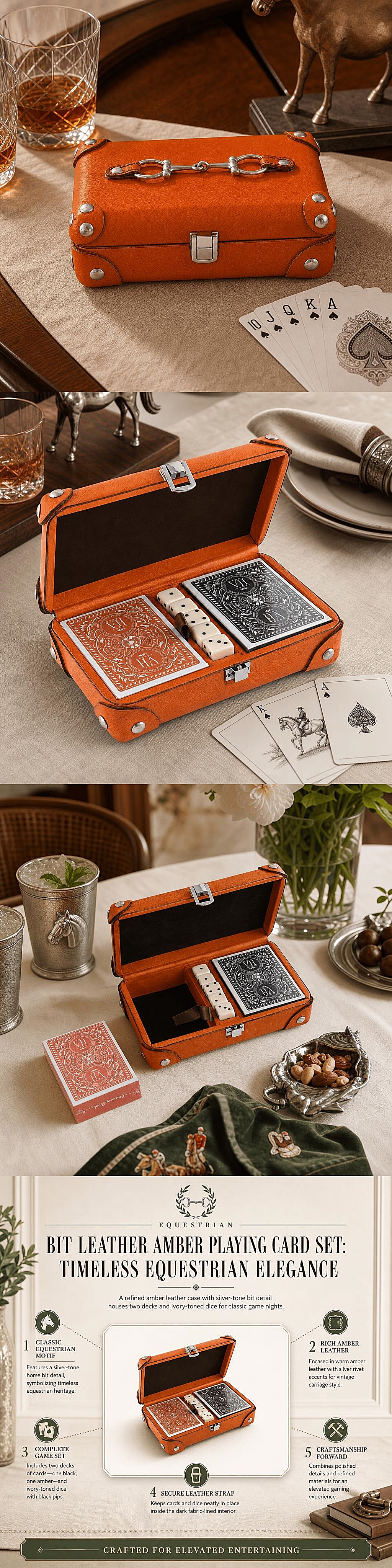 Vagabond House Equestrian Bit Amber-Leather-Covered Playing Card Set