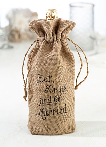 Eat, Drink and Be Married Burlap Wine Bag